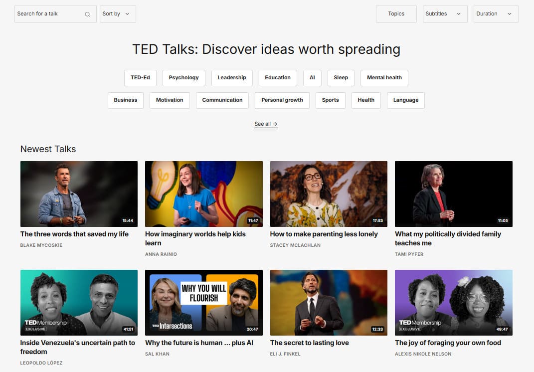 테드 토크 홈페이지 바로가기 (www.ted.com/talks)
